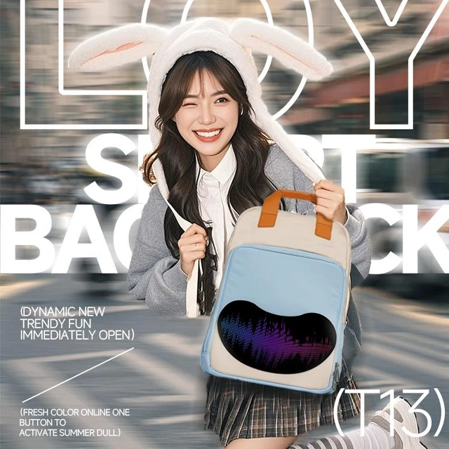 Main image of T13-1 Smile Bag 10L Smart LED Display Backpack, Bluetooth Control, P3.3 Screen 64×32, ABS+PC & Nylon, 38×30×13cm