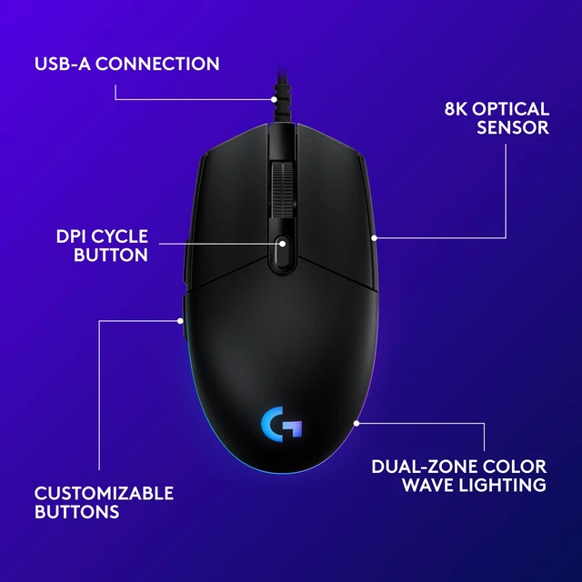 Alt view image 6 of 7 - Wired Gaming Mouse - Black | LIGHTSYNC RGB, On-Board Memory, 6 Programmable Buttons, Compabile with PC/Mac