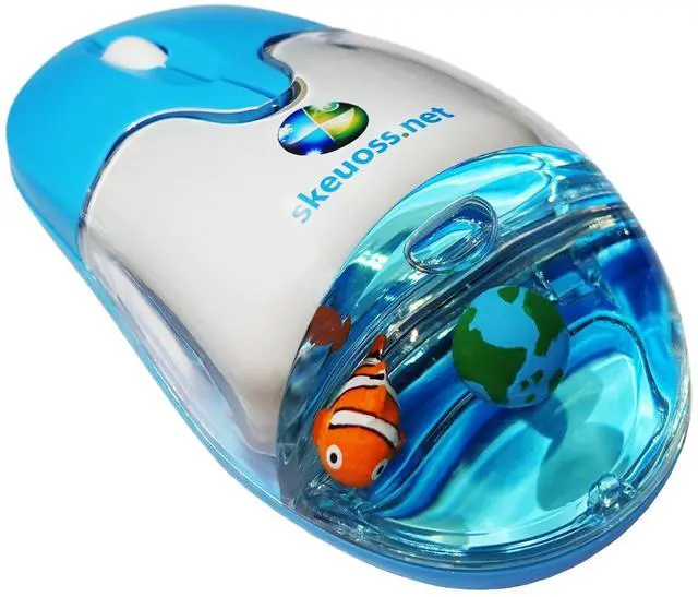 Main image of Frutiger Aero Aqua Mouse - Clear Blue USB-C Rechargeable Wireless & Bluetooth Optical Retro Computer Mouse with Liquid Water Section and Floaters (Globe, Clownfish)