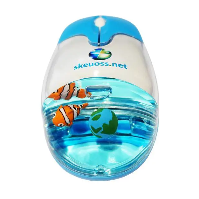 Alt view image 2 of 3 - Frutiger Aero Aqua Mouse - Clear Blue USB-C Rechargeable Wireless & Bluetooth Optical Retro Computer Mouse with Liquid Water Section and Floaters (Globe, Clownfish)