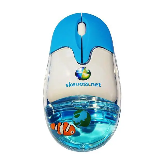 Alt view image 3 of 3 - Frutiger Aero Aqua Mouse - Clear Blue USB-C Rechargeable Wireless & Bluetooth Optical Retro Computer Mouse with Liquid Water Section and Floaters (Globe, Clownfish)
