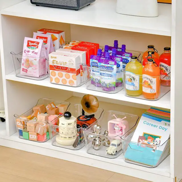 Alt view image 2 of 7 - 12 Pack Clear Plastic Storage Bins, Pantry Organizers and Storage, Clear Pantry Organizer Bins, Plastic Containers with Handle for Kitchen,Freezer,Cabinet,Closet,Bathroom Under Sink Storage