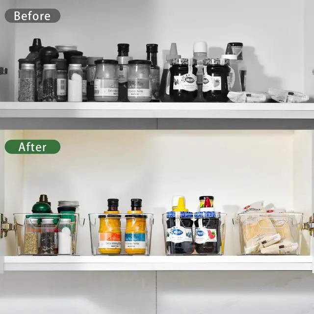 Alt view image 6 of 7 - 12 Pack Clear Plastic Storage Bins, Pantry Organizers and Storage, Clear Pantry Organizer Bins, Plastic Containers with Handle for Kitchen,Freezer,Cabinet,Closet,Bathroom Under Sink Storage