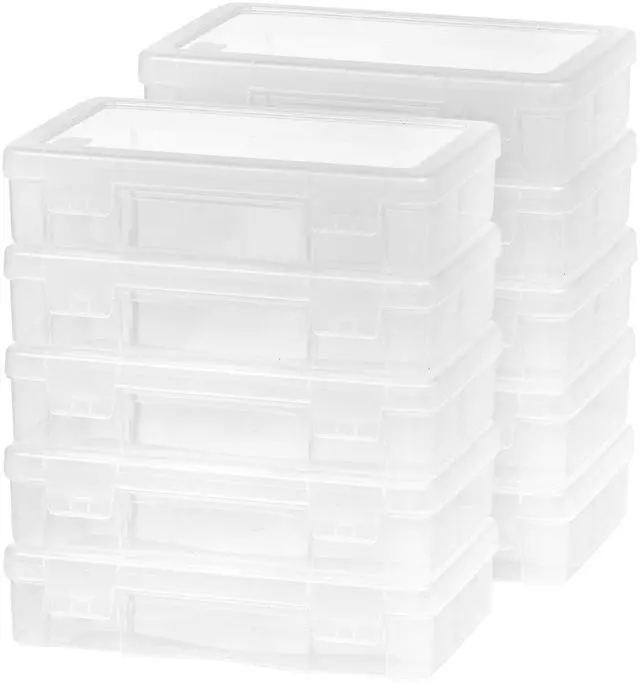 Main image of Clear Storage Cases, 10-Pack, |Made in USA|, Plastic Bead Organizing Containers with Snap Lid for Arts, Crafts, Ephemera, Stickers, & Dance Cheer, Clear - Medium
