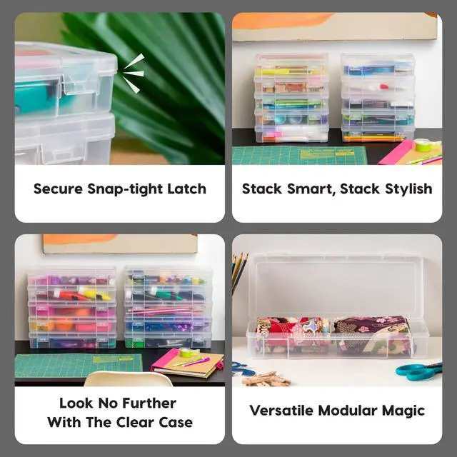 Alt view image 3 of 7 - Clear Storage Cases, 10-Pack, |Made in USA|, Plastic Bead Organizing Containers with Snap Lid for Arts, Crafts, Ephemera, Stickers, & Dance Cheer, Clear - Medium