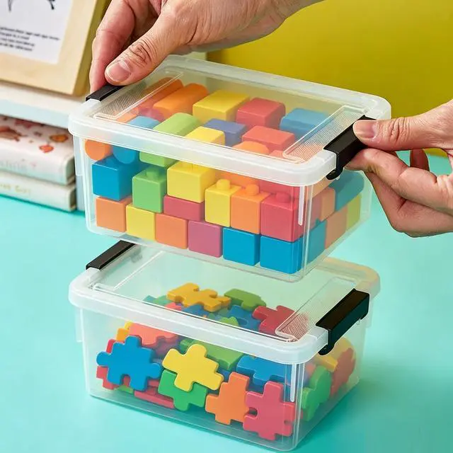 Alt view image 4 of 7 - 10 Pack 1.3 Quart Plastic Storage Bins with Lids Small Storage Containers Stackable Box with Buckle-up Latches for Organization