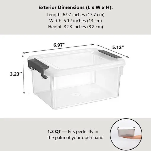 Alt view image 2 of 7 - 10 Pack 1.3 Quart Plastic Storage Bins with Lids Small Storage Containers Stackable Box with Buckle-up Latches for Organization