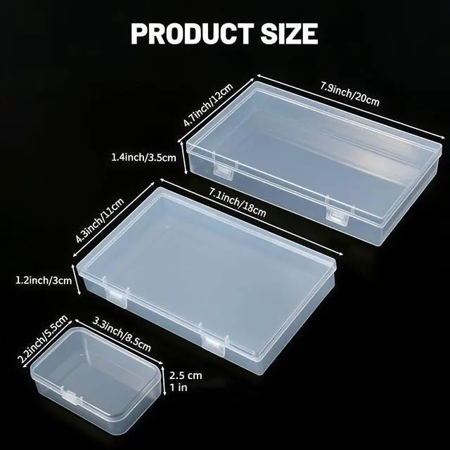 Alt view image 2 of 7 - 20 Pieces Mixed Sizes Rectangular Empty Mini Clear Plastic Organizer Storage Box Containers with Hinged Lids for Small Items and Other Craft Projects Plastic Containers with Lids Quart Containers