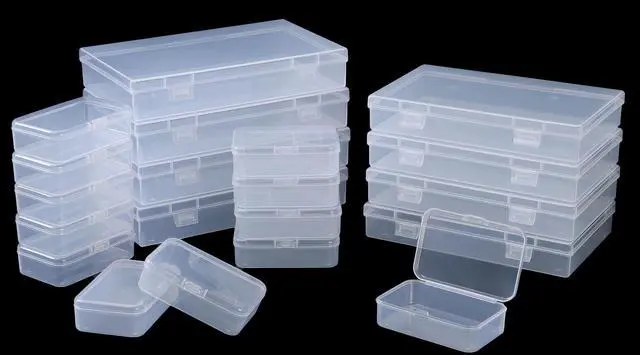 Main image of 20 Pieces Mixed Sizes Rectangular Empty Mini Clear Plastic Organizer Storage Box Containers with Hinged Lids for Small Items and Other Craft Projects Plastic Containers with Lids Quart Containers