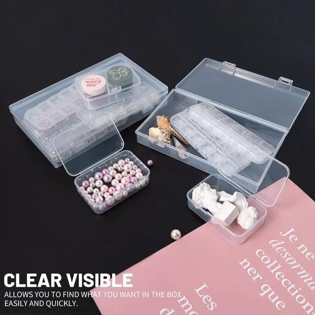 Alt view image 3 of 7 - 20 Pieces Mixed Sizes Rectangular Empty Mini Clear Plastic Organizer Storage Box Containers with Hinged Lids for Small Items and Other Craft Projects Plastic Containers with Lids Quart Containers
