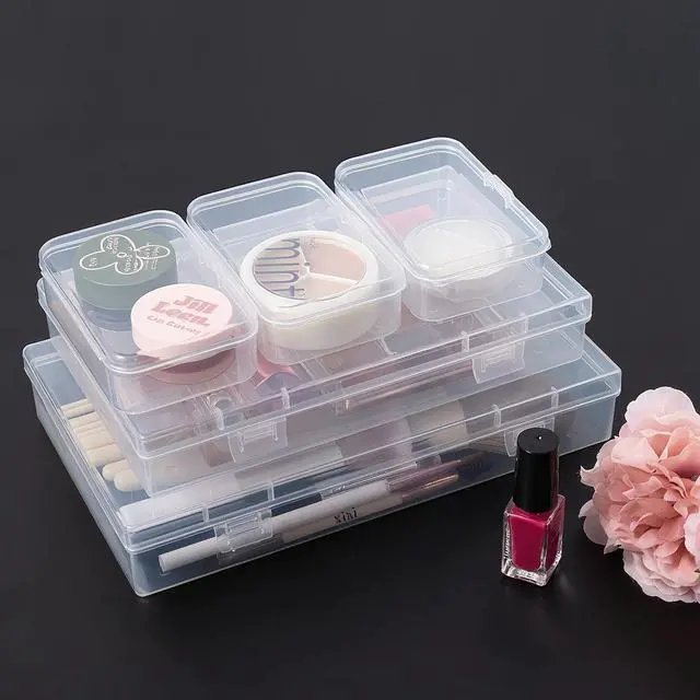 Alt view image 4 of 7 - 20 Pieces Mixed Sizes Rectangular Empty Mini Clear Plastic Organizer Storage Box Containers with Hinged Lids for Small Items and Other Craft Projects Plastic Containers with Lids Quart Containers