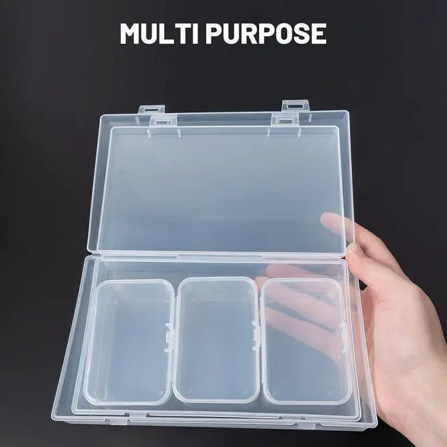 Alt view image 5 of 7 - 20 Pieces Mixed Sizes Rectangular Empty Mini Clear Plastic Organizer Storage Box Containers with Hinged Lids for Small Items and Other Craft Projects Plastic Containers with Lids Quart Containers
