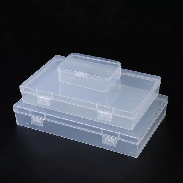 Alt view image 7 of 7 - 20 Pieces Mixed Sizes Rectangular Empty Mini Clear Plastic Organizer Storage Box Containers with Hinged Lids for Small Items and Other Craft Projects Plastic Containers with Lids Quart Containers