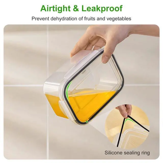 Alt view image 4 of 7 - 5 PCS Large Fruit Containers for Fridge - Leakproof Food Storage Containers with Removable Colander - Dishwasher & microwave safe Produce Containers Keep Fruits, Vegetables, Berry, Meat Fresh longer