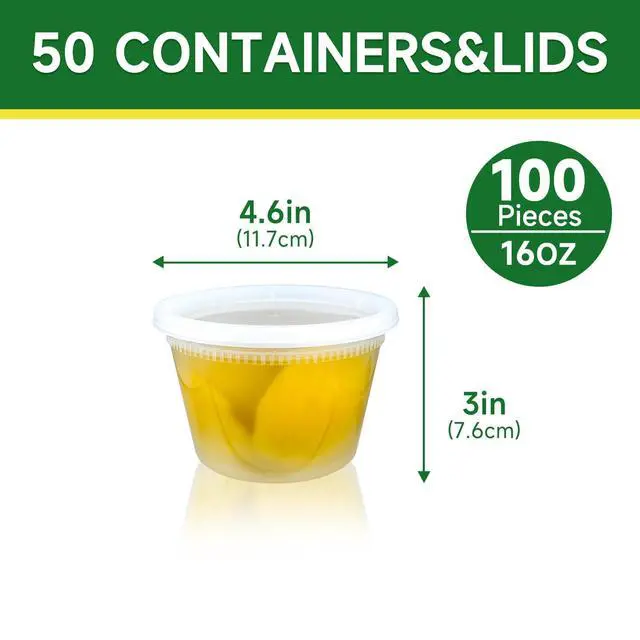 Alt view image 2 of 7 - 50 Set 16 oz Deli Containers with Lids, Leak-Proof BPA Free Plastic Take Out Bowls, Food Storage Containers for Takeout Meal Prep Storage, Freezer, Microwave & Dishwasher Safe