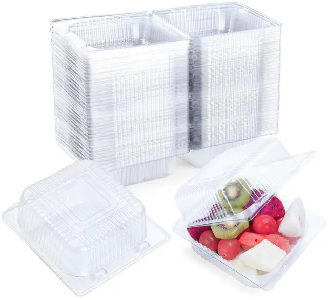 Main image of 100 Count Clear Plastic Containers with Lids for Food, Thickened Disposable Sandwich Containers Clamshell Boxes for Cake Slice, Dessert, Hamburger, Salad, Pastry, Fruits, Takeout Tray