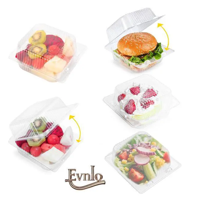 Alt view image 5 of 6 - 100 Count Clear Plastic Containers with Lids for Food, Thickened Disposable Sandwich Containers Clamshell Boxes for Cake Slice, Dessert, Hamburger, Salad, Pastry, Fruits, Takeout Tray