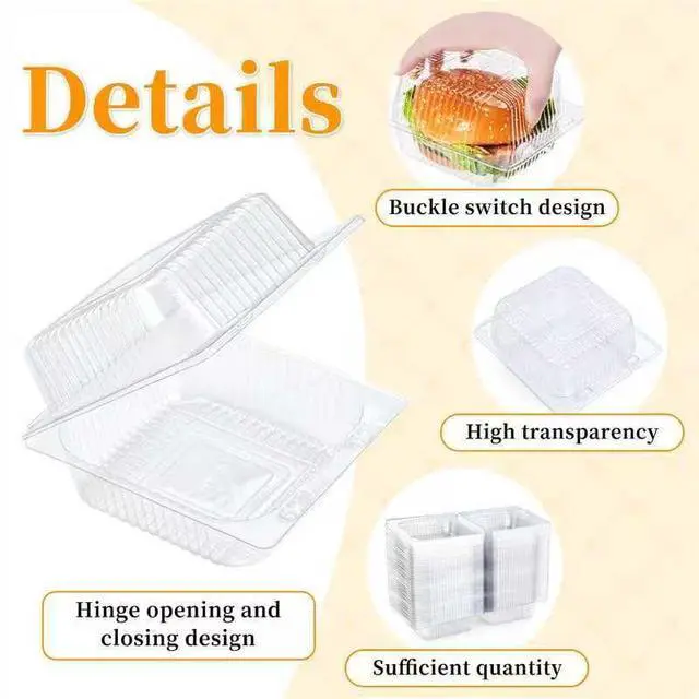 Alt view image 4 of 6 - 100 Count Clear Plastic Containers with Lids for Food, Thickened Disposable Sandwich Containers Clamshell Boxes for Cake Slice, Dessert, Hamburger, Salad, Pastry, Fruits, Takeout Tray