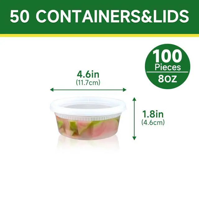 Alt view image 2 of 7 - 50 Set 8 oz Deli Containers with Lids, Leak-Proof BPA Free Plastic Take Out Bowls, Food Storage Containers for Takeout Meal Prep Storage, Freezer, Microwave & Dishwasher Safe