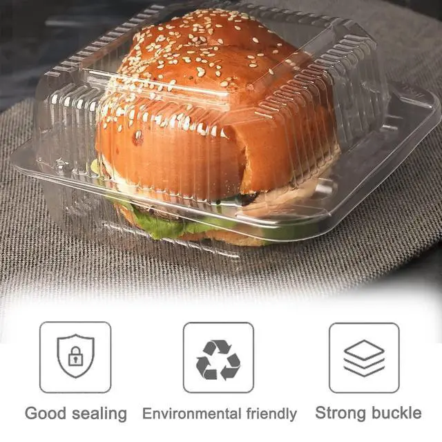 Alt view image 6 of 7 - 100 Pack Clear Plastic Square Hinged Food Container,Disposable Plastic To Go Containers with Clear Lids,Cake Slice Containers Clamshell Takeout Tray for Pastry,Salad,Dessert(5.1"x 4.7"x 2.8")