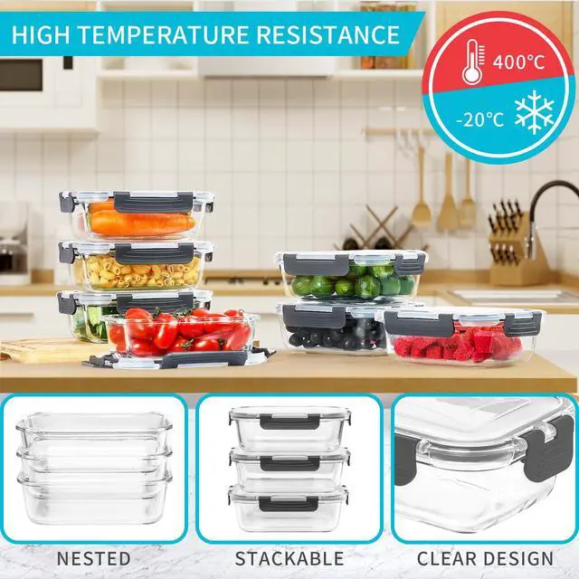Alt view image 4 of 6 - 10 Pack Glass Meal Prep Containers, 22 OZ Glass Airtight Food Storage Containers with Lids, Pantry Kitchen Storage Containers for Lunch, Food Storage, Meal Prep, Lunch Bento Boxes