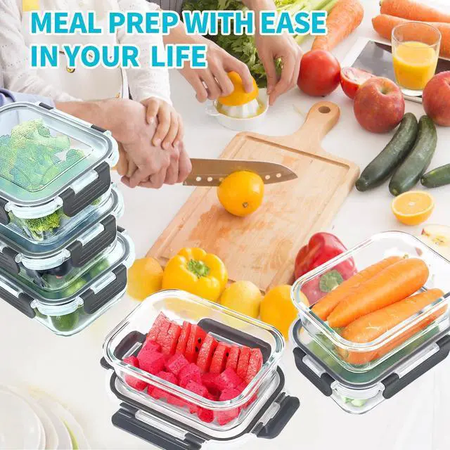 Alt view image 5 of 6 - 10 Pack Glass Meal Prep Containers, 22 OZ Glass Airtight Food Storage Containers with Lids, Pantry Kitchen Storage Containers for Lunch, Food Storage, Meal Prep, Lunch Bento Boxes