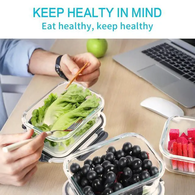 Alt view image 6 of 6 - 10 Pack Glass Meal Prep Containers, 22 OZ Glass Airtight Food Storage Containers with Lids, Pantry Kitchen Storage Containers for Lunch, Food Storage, Meal Prep, Lunch Bento Boxes