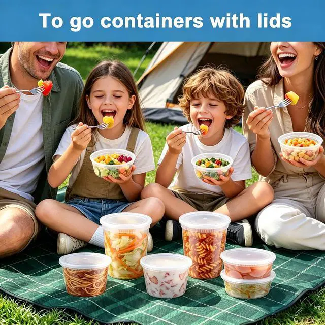 Alt view image 7 of 7 - 60 Sets Deli Containers with Lids, 8/16/32 oz Quart Containers BPA Free, Airtight Takeout Plastic Food Storage Container, Stackable Leakproof Microwave & Freezer Safe for Soup, Sauce & Leftover