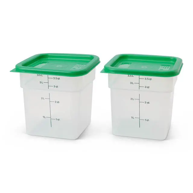 Alt view image 2 of 4 - Food Storage Container with Lid (Microwave Safe and BPA-Free) - 2 Pack - Classic Series Square with Green Lid - 4 QT (Quart) - Commercial Grade for Food Prep (Translucent)