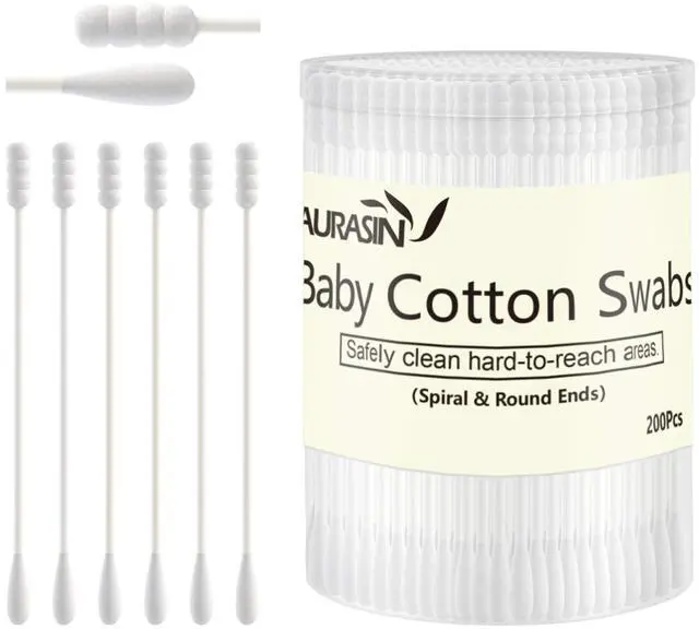 Main image of Baby Cotton Swabs, Paper Sticks Cotton Buds for Baby Ear Nose Clean-200Pcs(Spiral & Round)