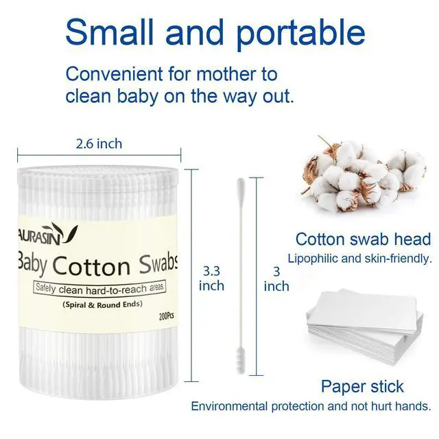 Alt view image 5 of 7 - Baby Cotton Swabs, Paper Sticks Cotton Buds for Baby Ear Nose Clean-200Pcs(Spiral & Round)