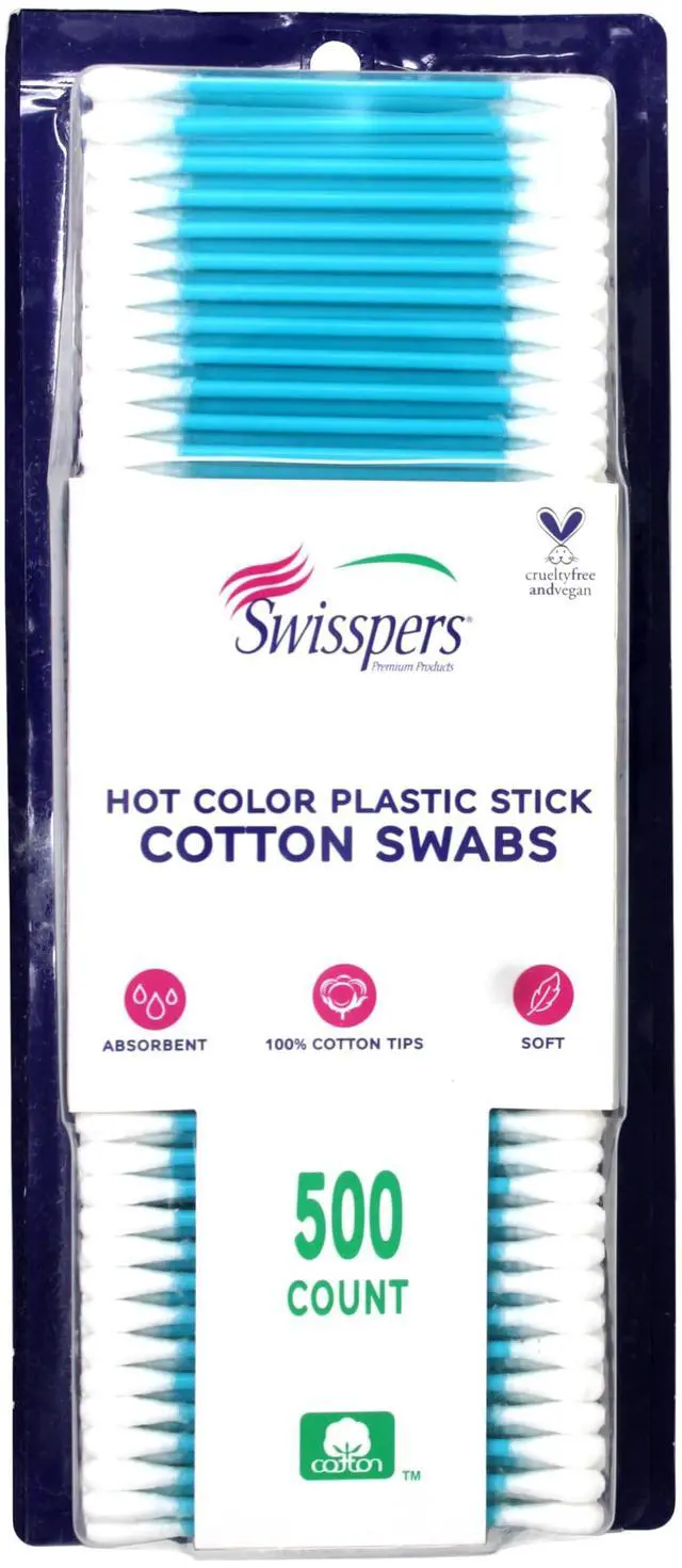 Alt view image 2 of 6 - Hot Color Cotton Swabs, 100% Cotton, Color Plastic Sticks, 500 per Pack (Color May Vary) - 3 Pack