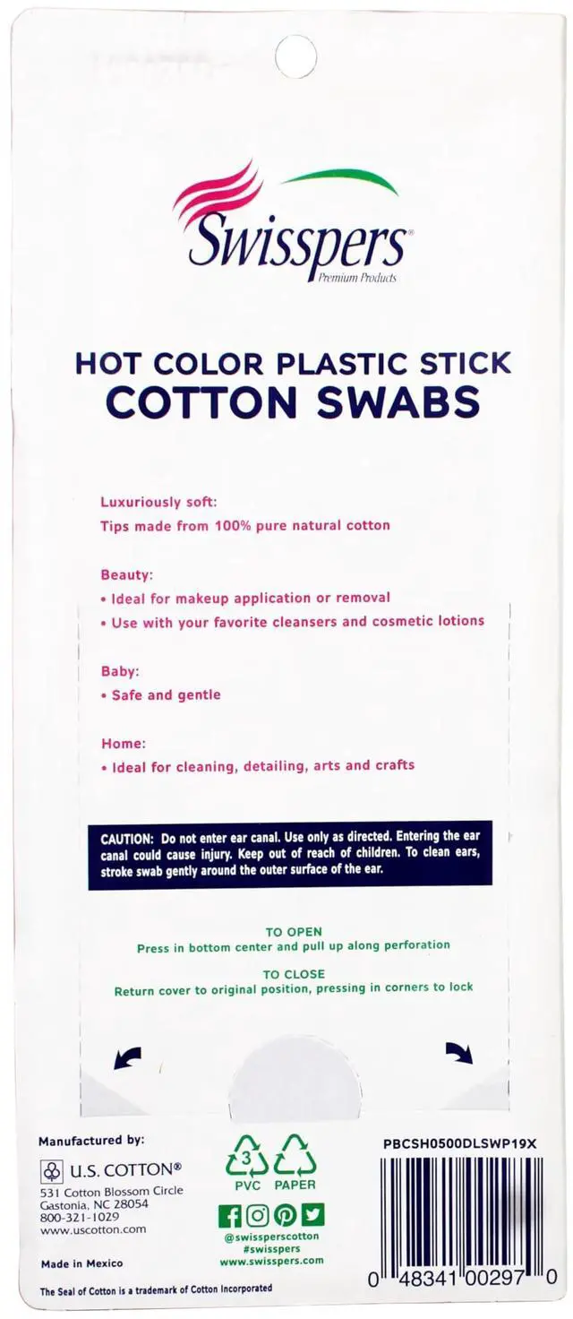 Alt view image 3 of 6 - Hot Color Cotton Swabs, 100% Cotton, Color Plastic Sticks, 500 per Pack (Color May Vary) - 3 Pack