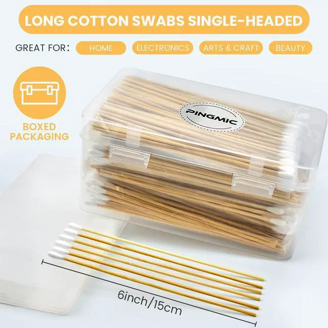Alt view image 2 of 7 - 500PCS 6" Cotton Swabs in Storage Box - Long Cotton Swab with Wooden Sticks - Lint Free, Highly Absorbent Single Tipped Applicators for Makeup, Pet Care, Home Cleaning