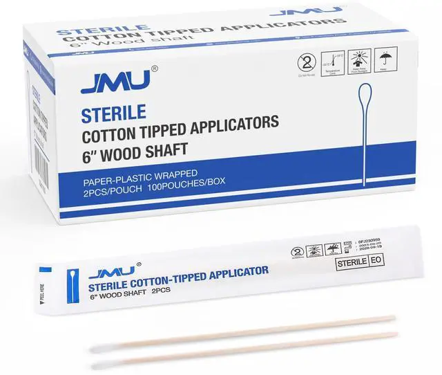 Main image of 6 Inch Sterile Cotton Tipped Applicators, 200 Count Long Cotton Swabs, Wood Shaft Medical Swabs