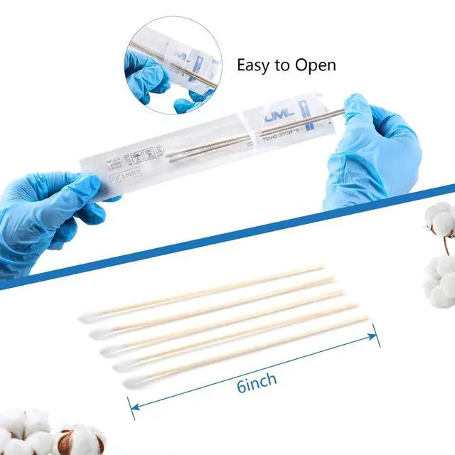 Alt view image 5 of 6 - 6 Inch Sterile Cotton Tipped Applicators, 200 Count Long Cotton Swabs, Wood Shaft Medical Swabs