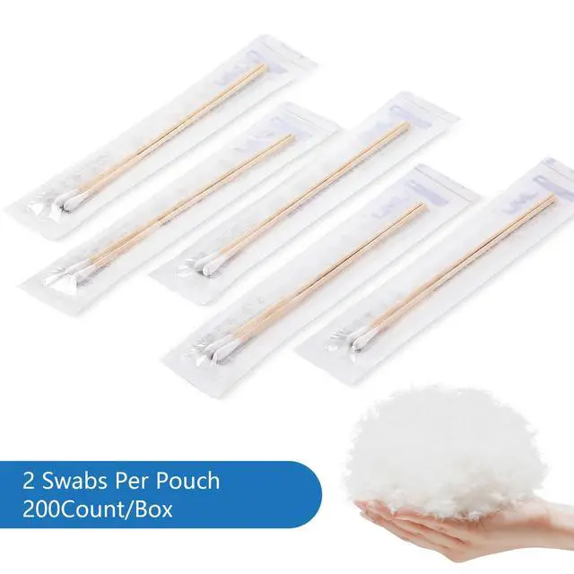 Alt view image 6 of 6 - 6 Inch Sterile Cotton Tipped Applicators, 200 Count Long Cotton Swabs, Wood Shaft Medical Swabs