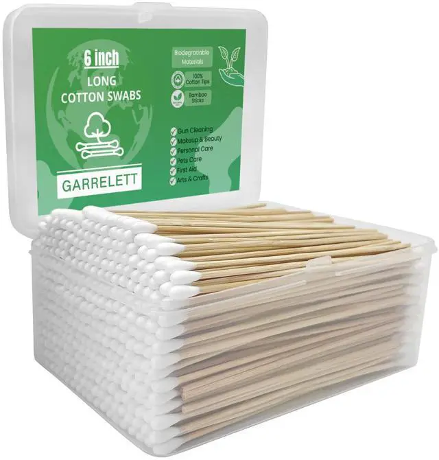 Main image of 500 PCS 6 Inch Long Cotton Swabs with Wooden Sticks, Long Handle Cotton Swabs for Cleaning Electronics, Gun Care, Crafts, Detail Work and Small Parts, Reusable Storage Box