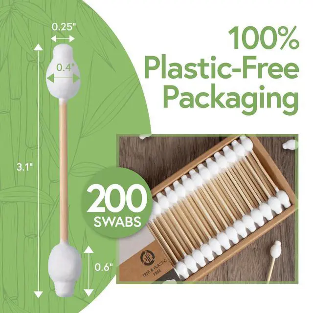 Alt view image 4 of 7 - 100% Bamboo Cotton Swabs for Ears (200-Pack) - Perfect for Baby & Personal Care | Double-Tipped Ear Swabs Cotton for Makeup & Cleaning | FSC Certified & Hypoallergenic, Made for All Ages & Pet