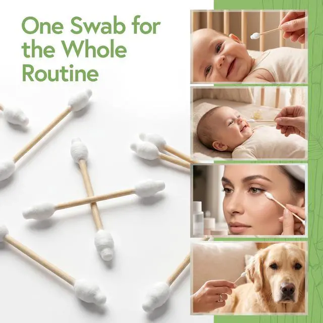 Alt view image 6 of 7 - 100% Bamboo Cotton Swabs for Ears (200-Pack) - Perfect for Baby & Personal Care | Double-Tipped Ear Swabs Cotton for Makeup & Cleaning | FSC Certified & Hypoallergenic, Made for All Ages & Pet