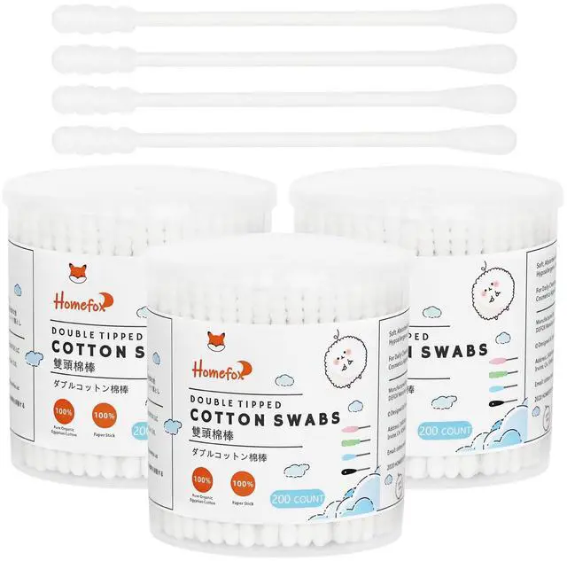 Main image of Cotton Swabs Spiral - 600 Count Organic Cotton Buds Double Side Tightly Wrapped Cotton Tips Paper Stick Soft Gentle Lint-Free Cruelty-Free, Round & Spiral (White)