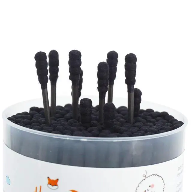 Alt view image 3 of 7 - Black Cotton Swabs Spiral - 600 Count Organic Cotton Buds Double Side Tightly Wrapped Charcoal Cotton Tips Paper Stick Soft Gentle Lint-Free Cruelty-Free Goth Bathroom, Round & Spiral (Black)
