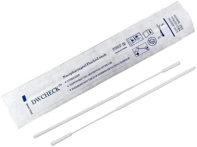 Main image of 50 Pack Nasopharyngeal Collection Flocked Nasal Swab,Nasal Swabs Sterile Individually Wrapped, 80mm Break Point, Nylon Flocked Tip