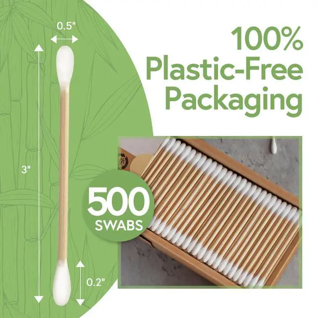 Alt view image 4 of 7 - 100% Bamboo Cotton Swabs for Ears (500-Pack) - Perfect for Baby & Personal Care | Double-Tipped Ear Swabs Cotton for Makeup & Cleaning | FSC Certified & Hypoallergenic, Made for All Ages & Pet