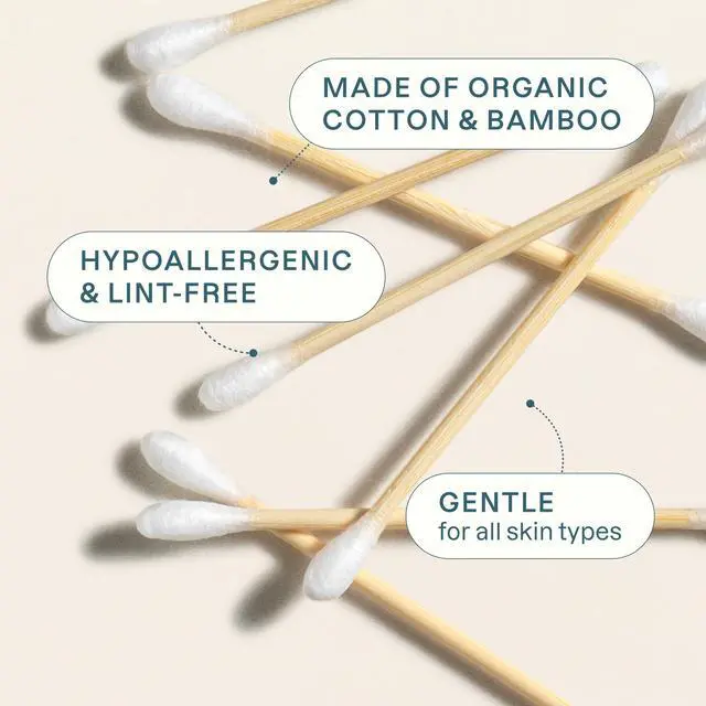 Alt view image 4 of 7 - Organic Bamboo Cotton Swabs, 200 Count - 100% Pure Natural Cotton, Chlorine-Free Hypoallergenic, Soft, Gentle & Absorbent Buds