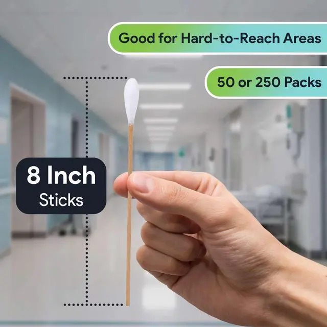Alt view image 2 of 6 - 50 Biodegradable Long Cotton Swabs - 8 Inch Long Swabs for Ears - Made From Birchwood and 100% Cotton - Lint Free