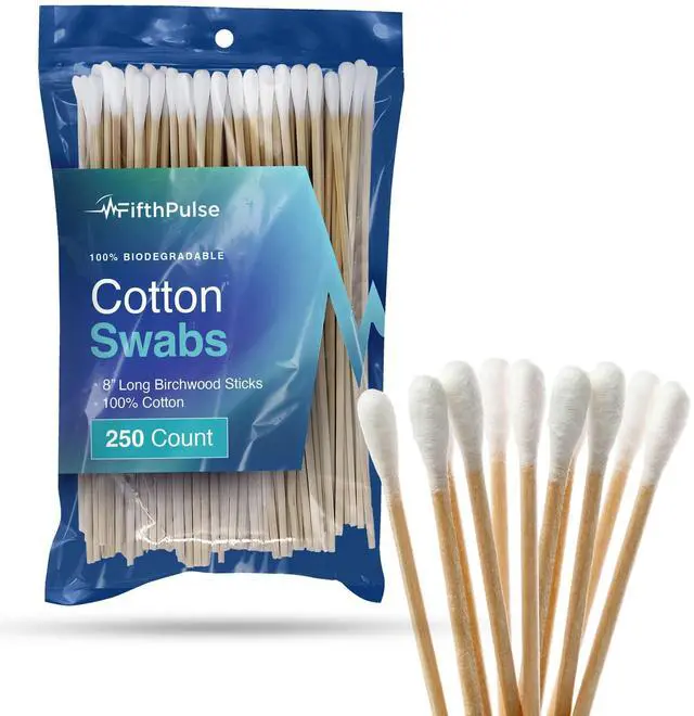 Main image of 50 Biodegradable Long Cotton Swabs - 8 Inch Long Swabs for Ears - Made From Birchwood and 100% Cotton - Lint Free
