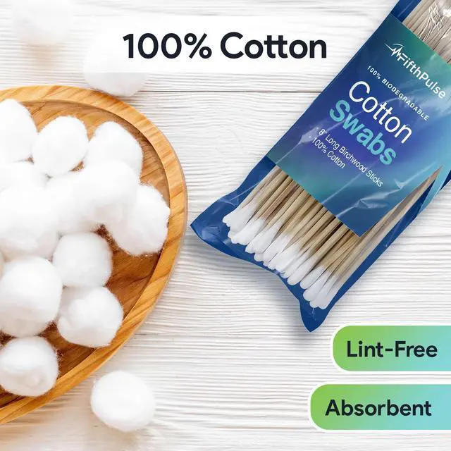 Alt view image 4 of 6 - 50 Biodegradable Long Cotton Swabs - 8 Inch Long Swabs for Ears - Made From Birchwood and 100% Cotton - Lint Free