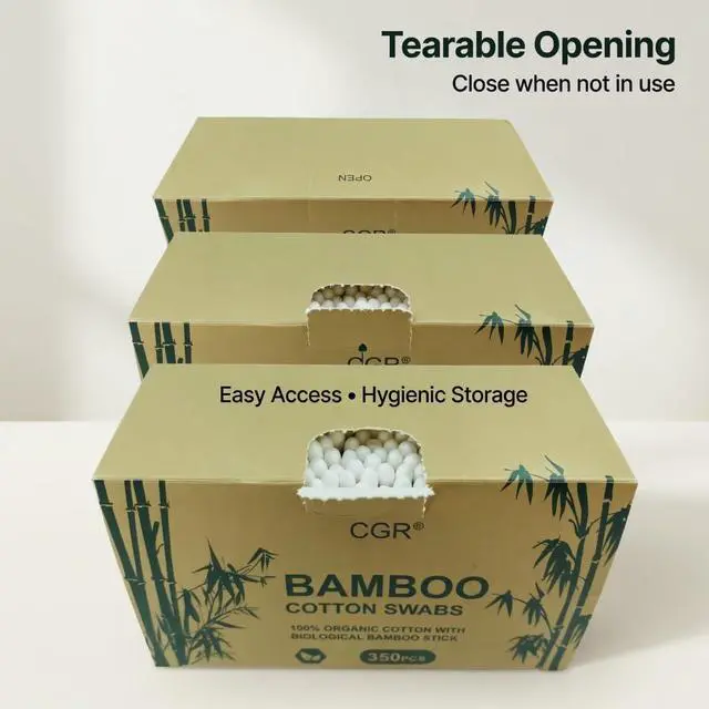 Alt view image 2 of 6 - 1050pcs CGR Organic cotton Swabs, 100% Cotton Double-Tipped, Bamboo Sticks(compostable), Travel Pack(3 Pack of 350 Swabs Total)