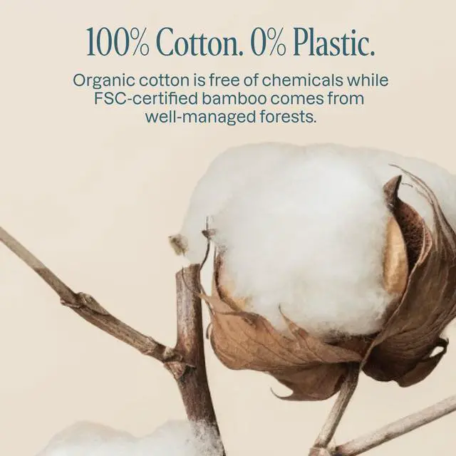 Alt view image 6 of 7 - Organic Cotton Swabs, 400 Count - 100% Pure Natural Cotton, Chlorine-Free Hypoallergenic, Soft, Gentle & Absorbent Paper Buds